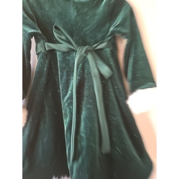 Bonnie Baby Green Velour Christmas Dress With White Faux Fur Size 24 Months - Picture 7 of 10